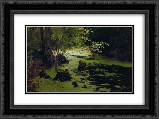 Water margin (A pond) 24x18 Black Ornate Wood Framed Art Print Poster with Double Matting by Levitan, Isaac
