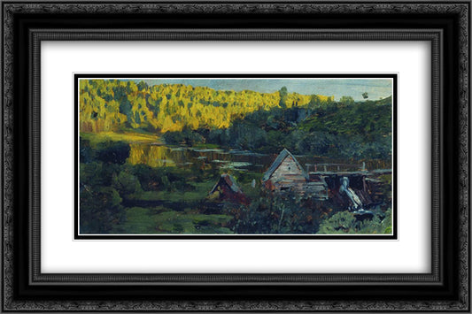 Watermill 24x16 Black Ornate Wood Framed Art Print Poster with Double Matting by Levitan, Isaac