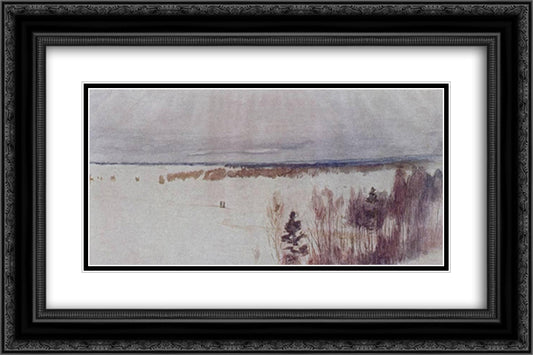 Winter 24x16 Black Ornate Wood Framed Art Print Poster with Double Matting by Levitan, Isaac