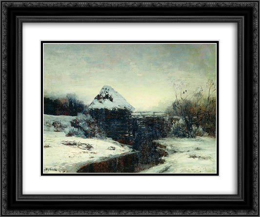 Winter landscape with mill 24x20 Black Ornate Wood Framed Art Print Poster with Double Matting by Levitan, Isaac