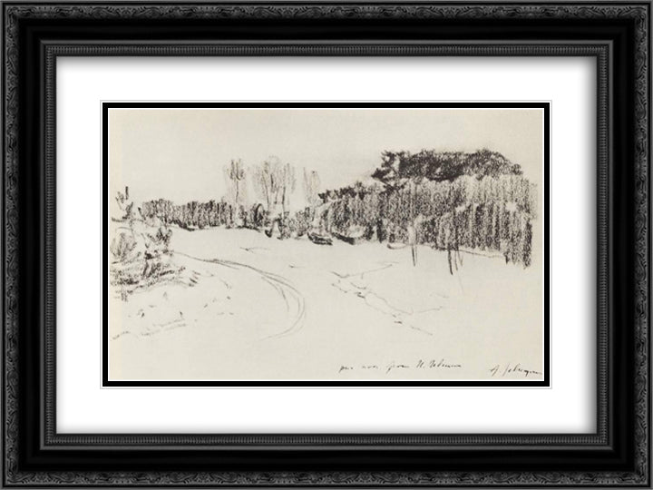 Winter path in the forest 24x18 Black Ornate Wood Framed Art Print Poster with Double Matting by Levitan, Isaac