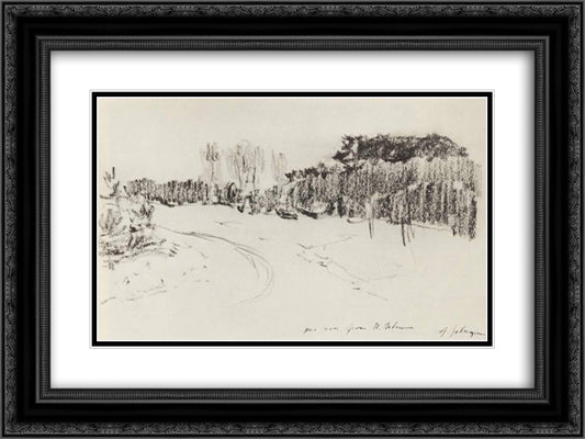 Winter path in the forest 24x18 Black Ornate Wood Framed Art Print Poster with Double Matting by Levitan, Isaac