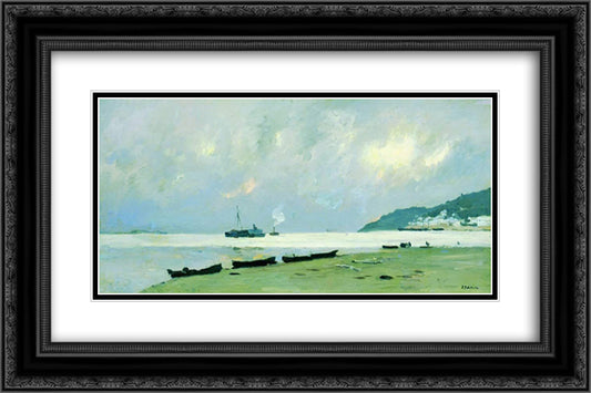 Yurievets. Gloomy Day on the Volga. 24x16 Black Ornate Wood Framed Art Print Poster with Double Matting by Levitan, Isaac