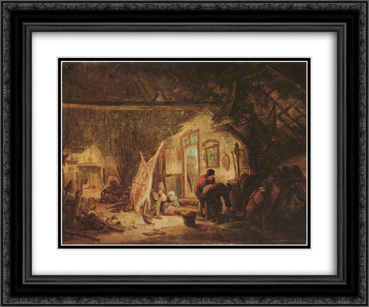 Cutting Pork Carcass 24x20 Black Ornate Wood Framed Art Print Poster with Double Matting by Ostade, Isaac van