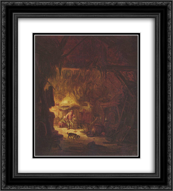 Interior of a Peasant House 20x22 Black Ornate Wood Framed Art Print Poster with Double Matting by Ostade, Isaac van