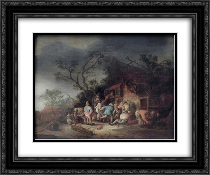 Tavern 24x20 Black Ornate Wood Framed Art Print Poster with Double Matting by Ostade, Isaac van