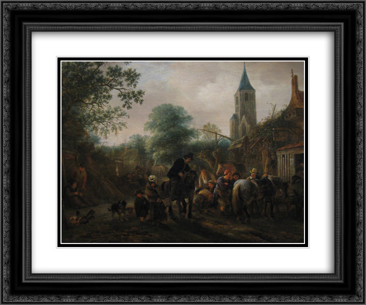 The Halt at the Inn 24x20 Black Ornate Wood Framed Art Print Poster with Double Matting by Ostade, Isaac van