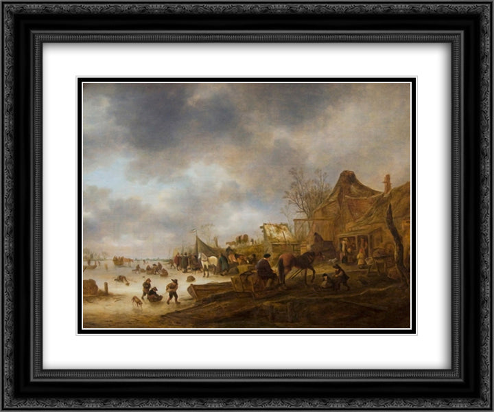 Winter Landscape 24x20 Black Ornate Wood Framed Art Print Poster with Double Matting by Ostade, Isaac van