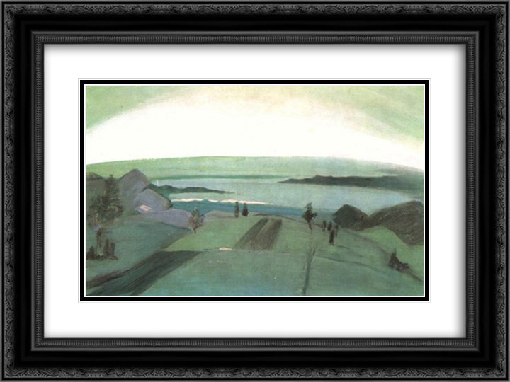 Green and Black French Landscape 24x18 Black Ornate Wood Framed Art Print Poster with Double Matting by Farkas, Istvan