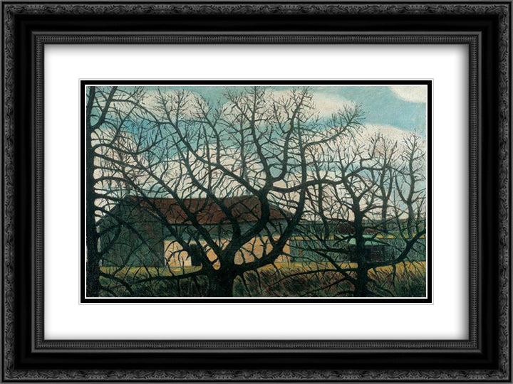 Bald trees with houses 24x18 Black Ornate Wood Framed Art Print Poster with Double Matting by Nagy, Istvan