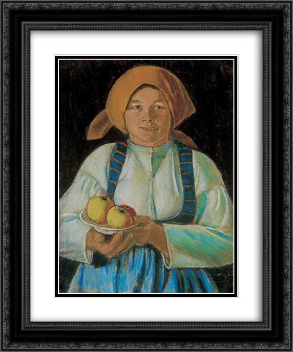 Young wife keeping apples 20x24 Black Ornate Wood Framed Art Print Poster with Double Matting by Nagy, Istvan