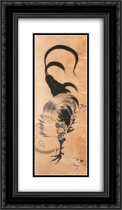 Chickens 14x24 Black Ornate Wood Framed Art Print Poster with Double Matting by Jakuchu, Ito