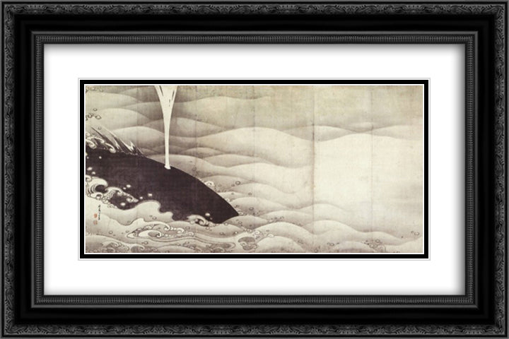Elephant and Whale (diptych) 24x16 Black Ornate Wood Framed Art Print Poster with Double Matting by Jakuchu, Ito