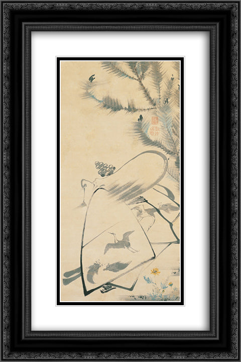 Fukurojin (Fukurokuju), the God of Longevity and Wisdom 16x24 Black Ornate Wood Framed Art Print Poster with Double Matting by Jakuchu, Ito