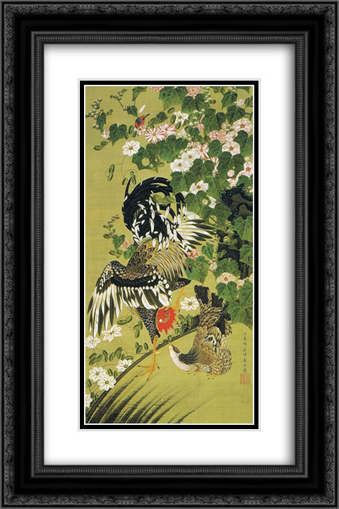 Fuyo soukeizu 16x24 Black Ornate Wood Framed Art Print Poster with Double Matting by Jakuchu, Ito