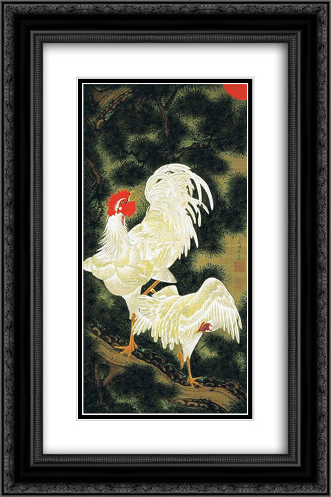 Rousho Hakkeizu 16x24 Black Ornate Wood Framed Art Print Poster with Double Matting by Jakuchu, Ito