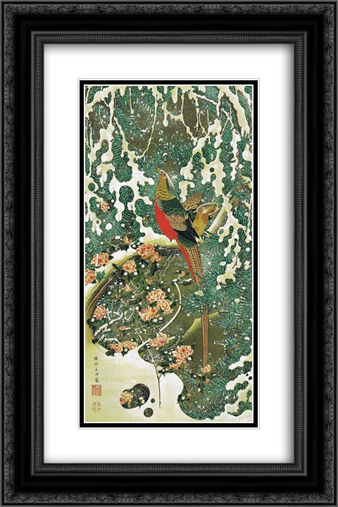 Settyu kinkeizu 16x24 Black Ornate Wood Framed Art Print Poster with Double Matting by Jakuchu, Ito