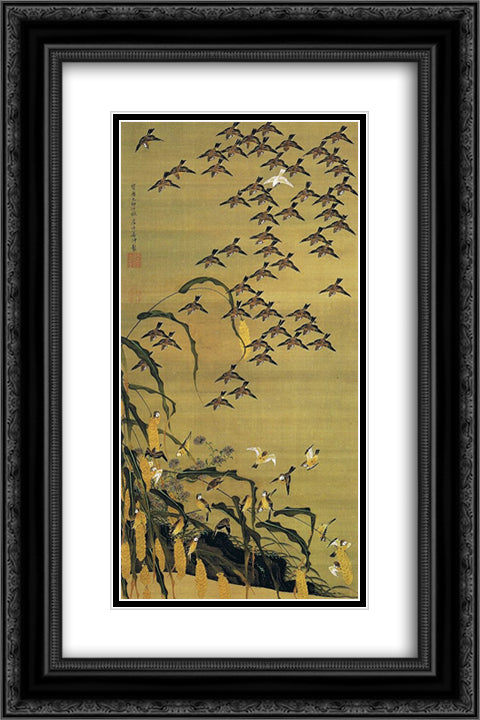 Shuto gunjakuzu 16x24 Black Ornate Wood Framed Art Print Poster with Double Matting by Jakuchu, Ito