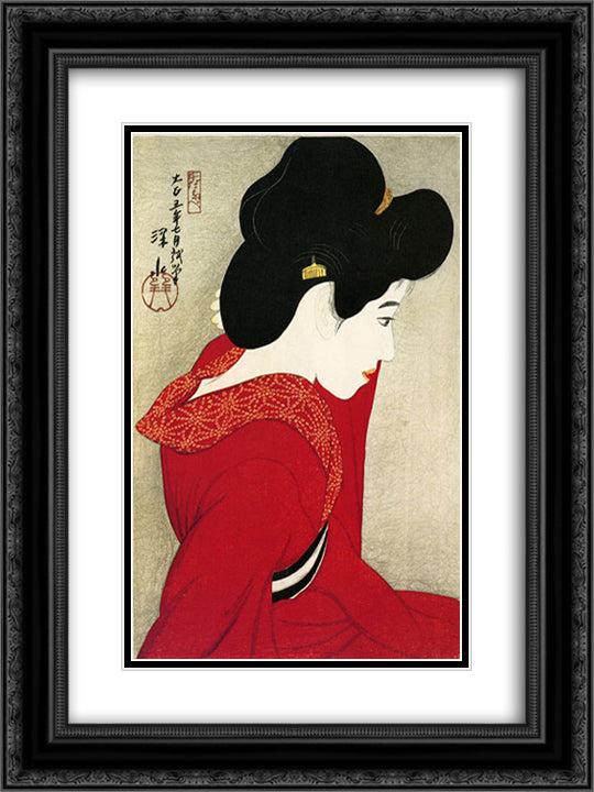 Before the Mirror 18x24 Black Ornate Wood Framed Art Print Poster with Double Matting by Shinsui, Ito