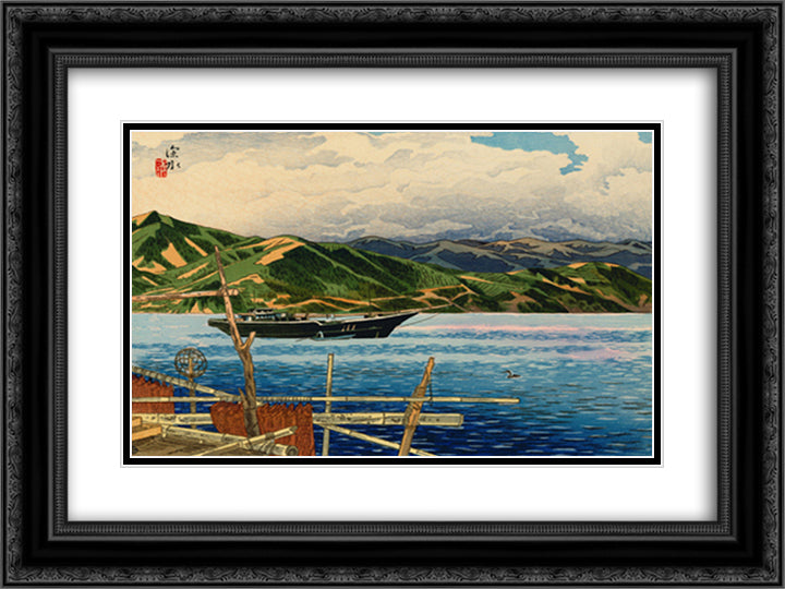 Evening Glow at Ajiro 24x18 Black Ornate Wood Framed Art Print Poster with Double Matting by Shinsui, Ito