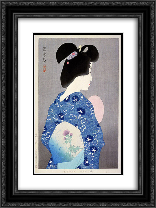 Getting Cool Air 18x24 Black Ornate Wood Framed Art Print Poster with Double Matting by Shinsui, Ito