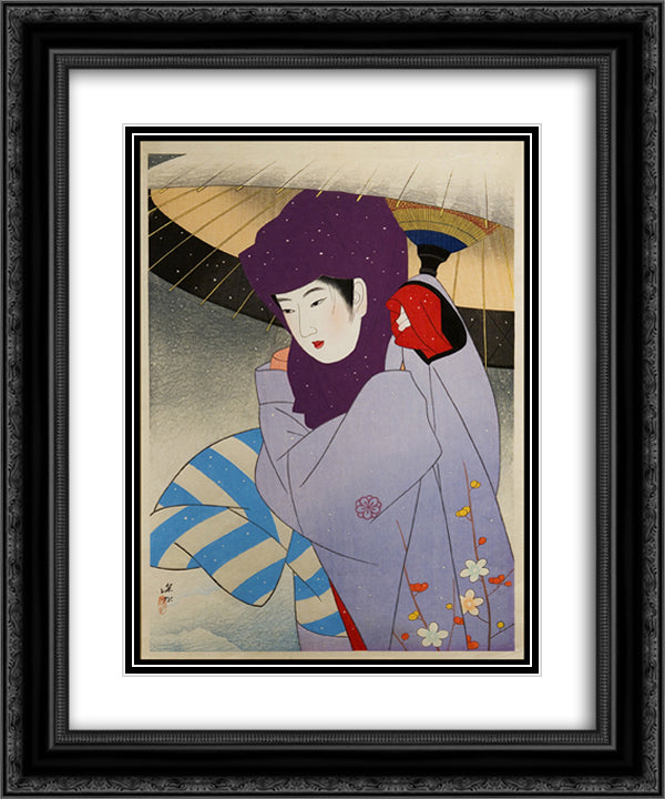 Okoso Hood 20x24 Black Ornate Wood Framed Art Print Poster with Double Matting by Shinsui, Ito