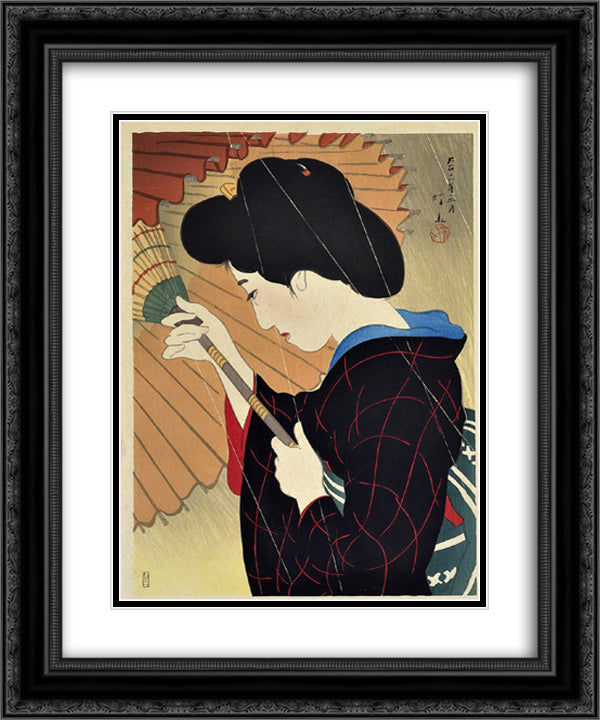 Passing Rain 20x24 Black Ornate Wood Framed Art Print Poster with Double Matting by Shinsui, Ito
