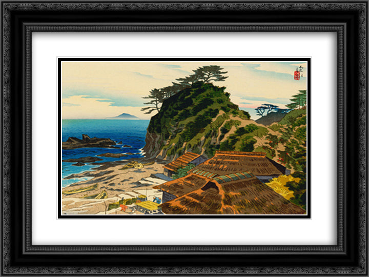 Shirahama in the Morning 24x18 Black Ornate Wood Framed Art Print Poster with Double Matting by Shinsui, Ito