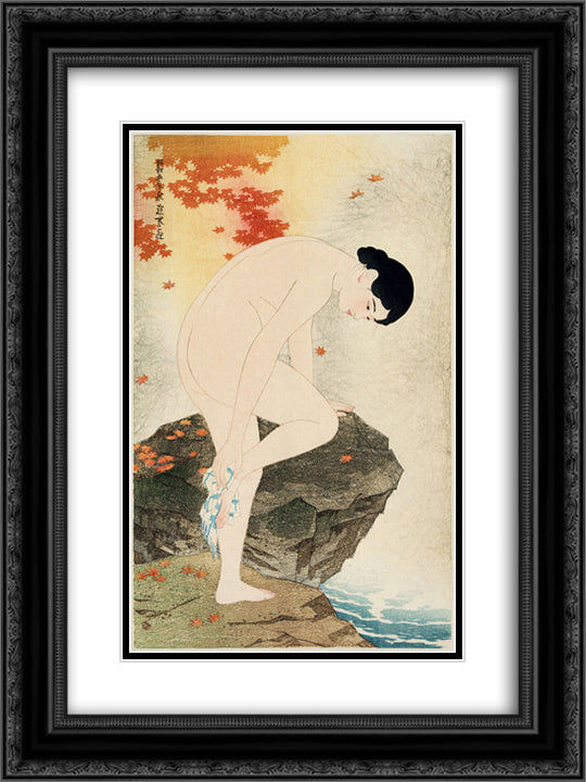 The Fragrance of a Bath 18x24 Black Ornate Wood Framed Art Print Poster with Double Matting by Shinsui, Ito