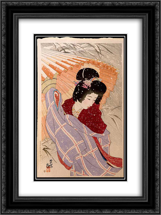 The Snow Storm 18x24 Black Ornate Wood Framed Art Print Poster with Double Matting by Shinsui, Ito