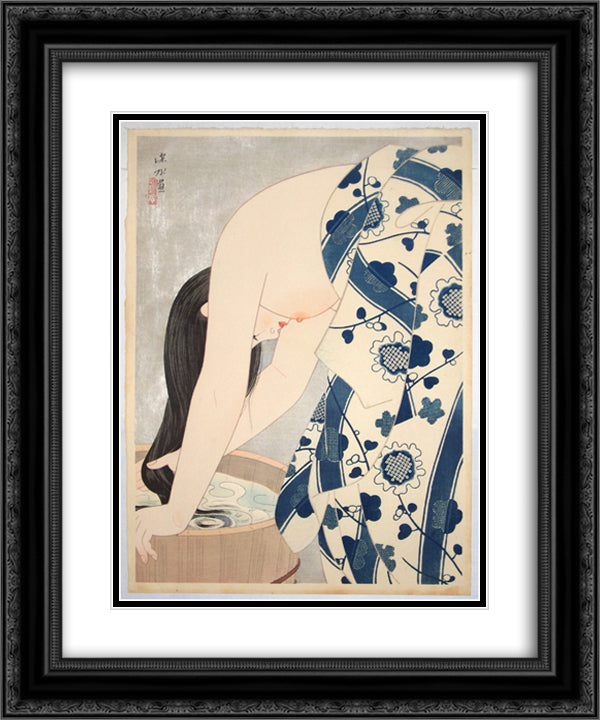 Washing the Hair 20x24 Black Ornate Wood Framed Art Print Poster with Double Matting by Shinsui, Ito