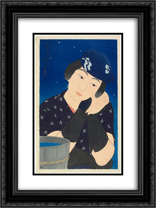 Woman of the Island 18x24 Black Ornate Wood Framed Art Print Poster with Double Matting by Shinsui, Ito