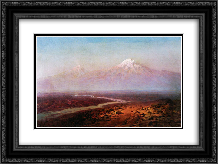 Araks River and Ararat 24x18 Black Ornate Wood Framed Art Print Poster with Double Matting by Aivazovsky, Ivan