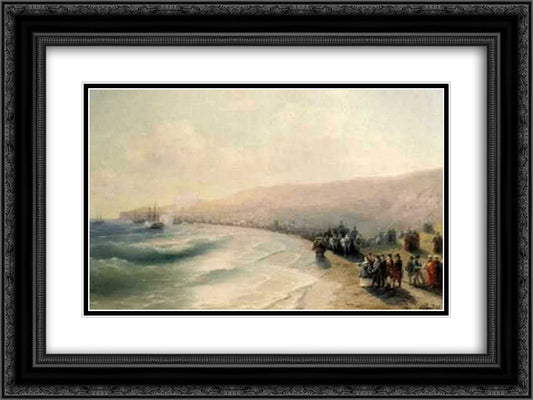 Arrival Catherine the Second to Pheodosiya 24x18 Black Ornate Wood Framed Art Print Poster with Double Matting by Aivazovsky, Ivan