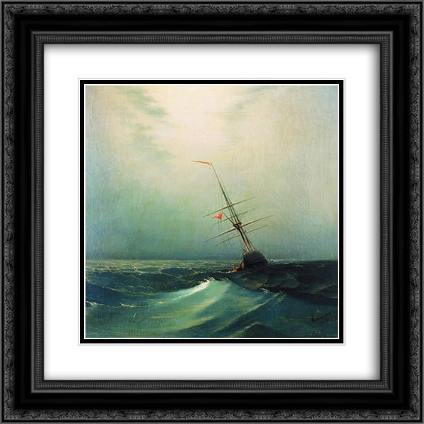 At night. Blue wave 20x20 Black Ornate Wood Framed Art Print Poster with Double Matting by Aivazovsky, Ivan