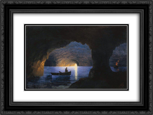Azure Grotto. Naples 24x18 Black Ornate Wood Framed Art Print Poster with Double Matting by Aivazovsky, Ivan