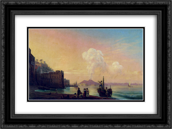 Bay of Naples 24x18 Black Ornate Wood Framed Art Print Poster with Double Matting by Aivazovsky, Ivan