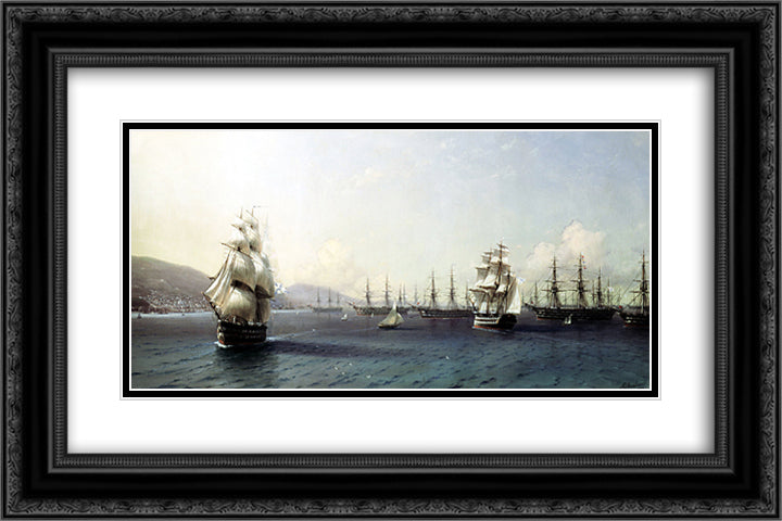 Black Sea Fleet in the Bay of Feodosia, just before the Crimean War 24x16 Black Ornate Wood Framed Art Print Poster with Double Matting by Aivazovsky, Ivan