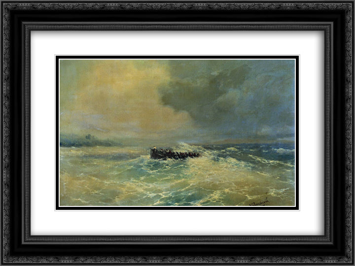 Boat at sea 24x18 Black Ornate Wood Framed Art Print Poster with Double Matting by Aivazovsky, Ivan