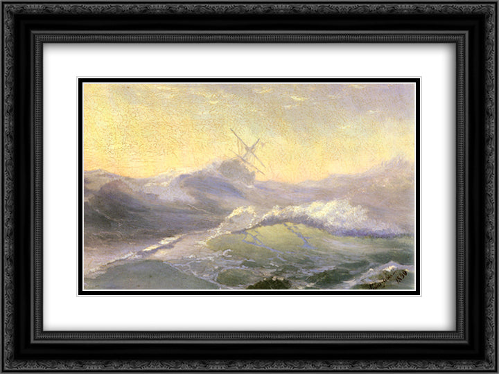 Bracing The Waves 24x18 Black Ornate Wood Framed Art Print Poster with Double Matting by Aivazovsky, Ivan