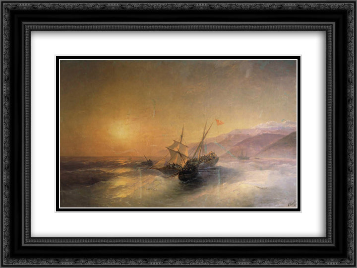 Capture Turkish kocherma 24x18 Black Ornate Wood Framed Art Print Poster with Double Matting by Aivazovsky, Ivan