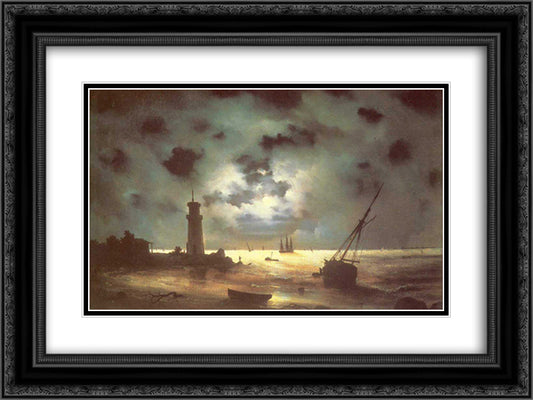 Coast of sea at night 24x18 Black Ornate Wood Framed Art Print Poster with Double Matting by Aivazovsky, Ivan