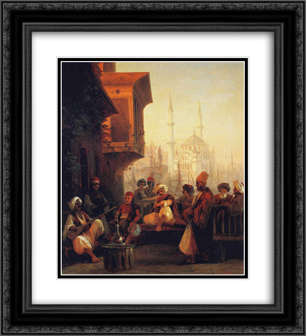 Coffee house by the Ortakoy Mosque in Constantinople 20x22 Black Ornate Wood Framed Art Print Poster with Double Matting by Aivazovsky, Ivan