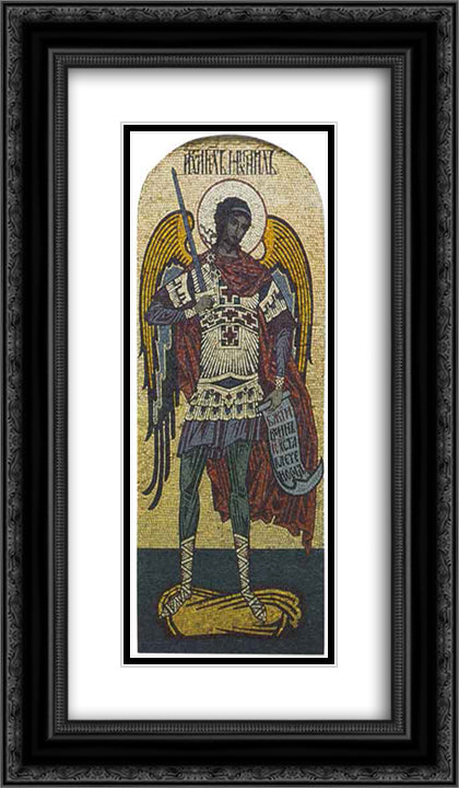 Archangel Michael. Mosaic on the north side of the Church of the Virgin Uspeniya in Olshany 14x24 Black Ornate Wood Framed Art Print Poster with Double Matting by Bilibin, Ivan