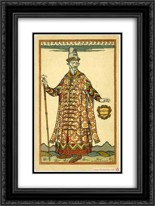 Boyar. Costume design for the opera Boris Godunov by Modest Mussorgsky 18x24 Black Ornate Wood Framed Art Print Poster with Double Matting by Bilibin, Ivan