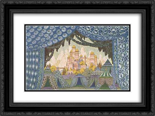 Castle of Naina. Sketches of scenery for Mikhail Glinka's Ruslan and Ludmilla. 24x18 Black Ornate Wood Framed Art Print Poster with Double Matting by Bilibin, Ivan