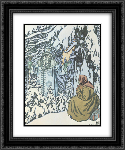 Father Frost and the step-daughter 20x24 Black Ornate Wood Framed Art Print Poster with Double Matting by Bilibin, Ivan