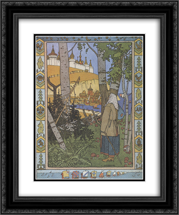 Illustration for the Russian Fairy Story Feather Of Finist Falcon 20x24 Black Ornate Wood Framed Art Print Poster with Double Matting by Bilibin, Ivan