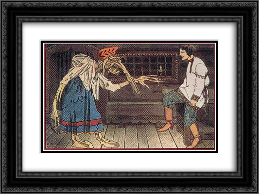 Illustration for The tale of three royal divah and the Ivashko priest's son 24x18 Black Ornate Wood Framed Art Print Poster with Double Matting by Bilibin, Ivan