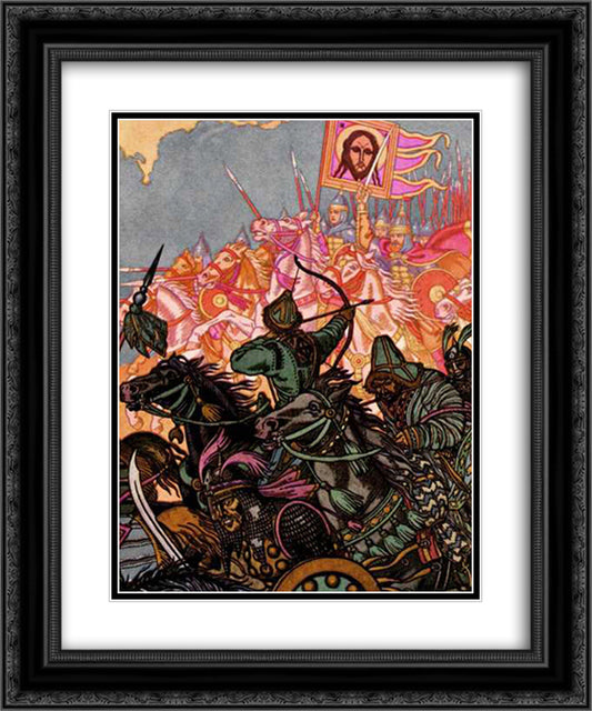 Kulikov Battle 20x24 Black Ornate Wood Framed Art Print Poster with Double Matting by Bilibin, Ivan